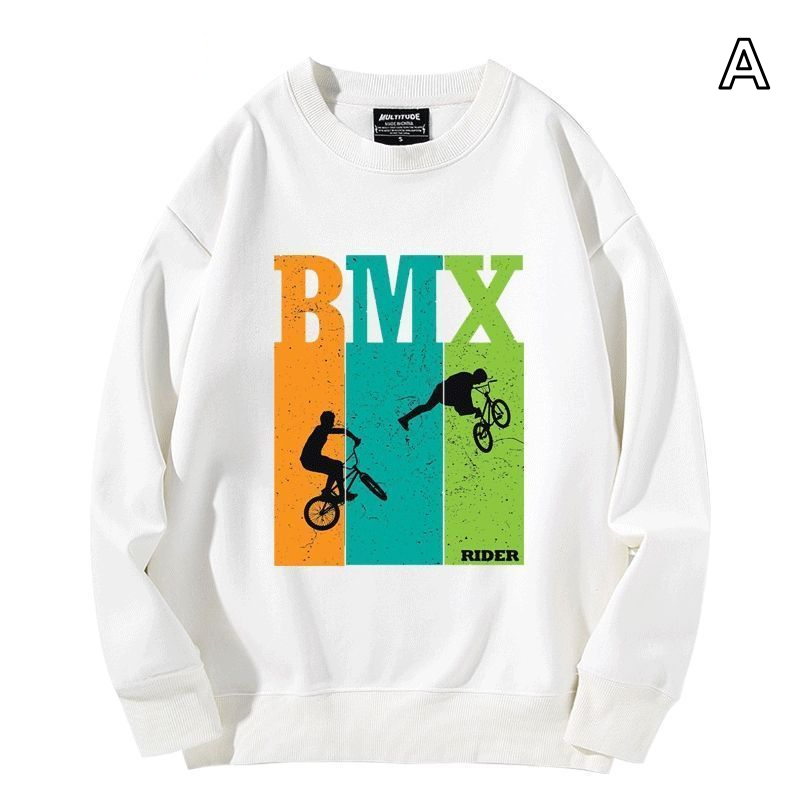 【薄手・裏起毛から選べる】バイカースタイル トップス BMX バイクバックプリント ユニセックス 長袖 スウェット