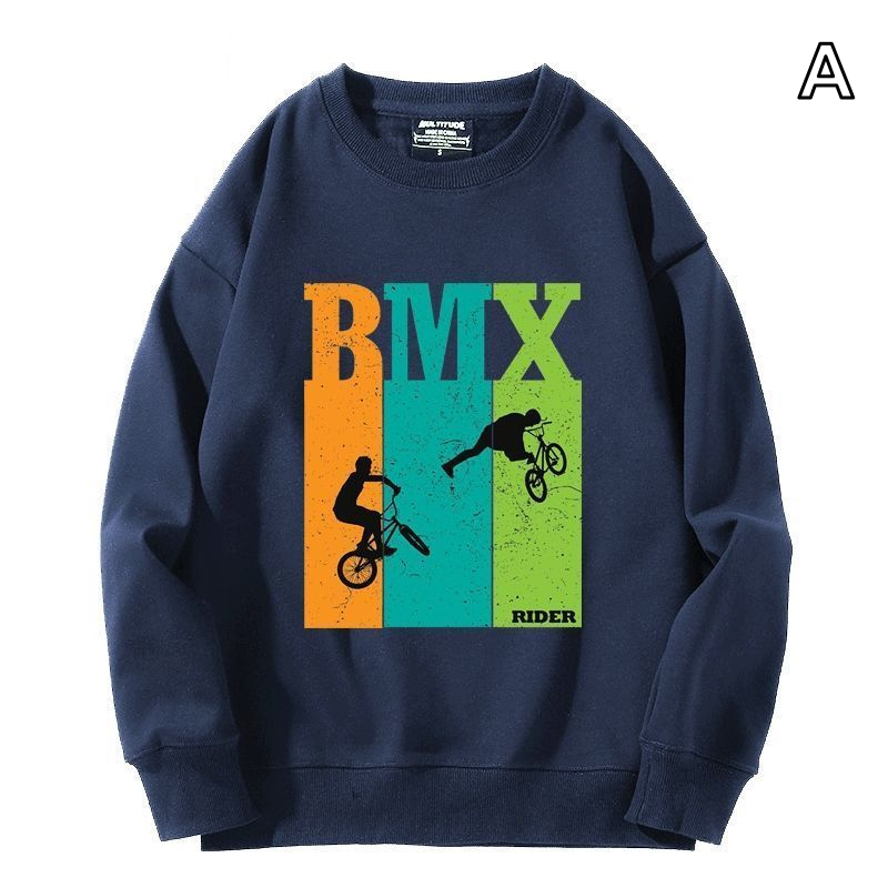【薄手・裏起毛から選べる】バイカースタイル トップス BMX バイクバックプリント ユニセックス 長袖 スウェット
