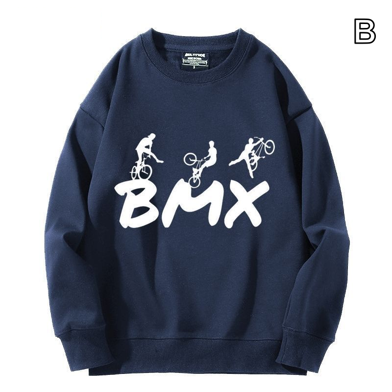 【薄手・裏起毛から選べる】バイカースタイル トップス BMX バイクバックプリント ユニセックス 長袖 スウェット