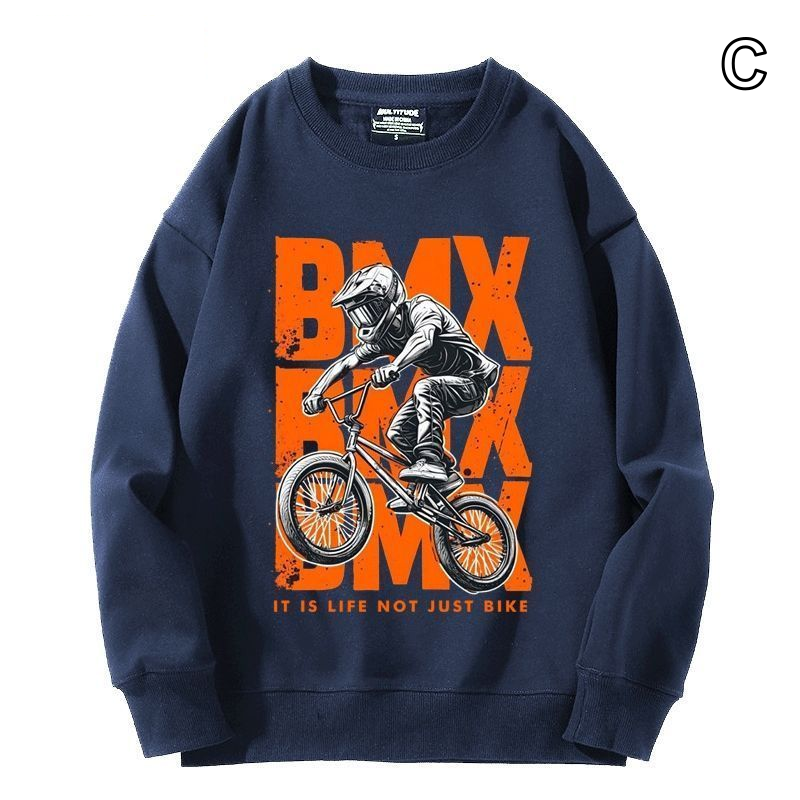 【薄手・裏起毛から選べる】バイカースタイル トップス BMX バイクバックプリント ユニセックス 長袖 スウェット