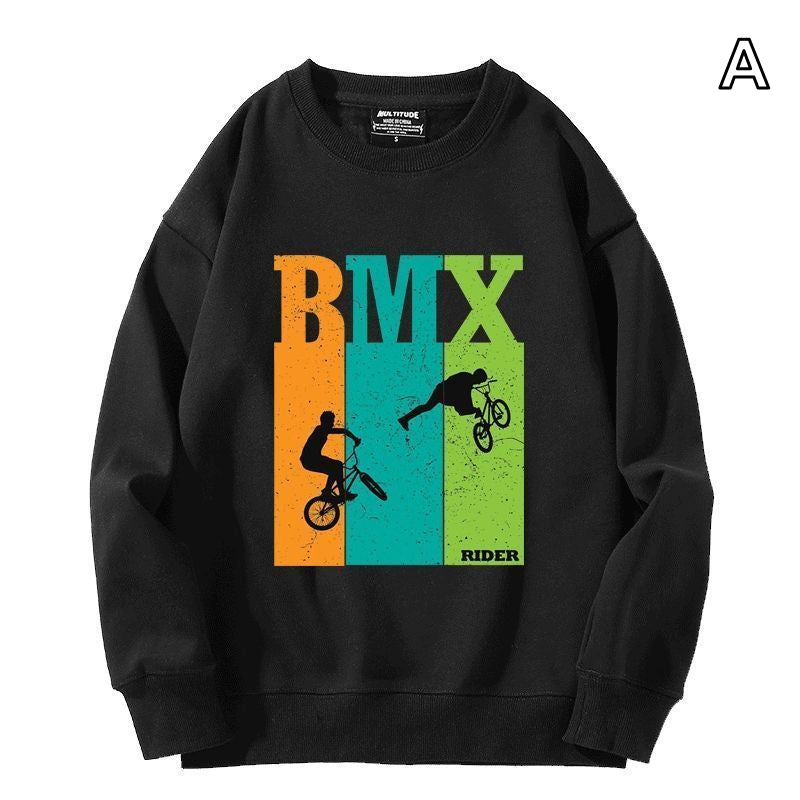 【薄手・裏起毛から選べる】バイカースタイル トップス BMX バイクバックプリント ユニセックス 長袖 スウェット