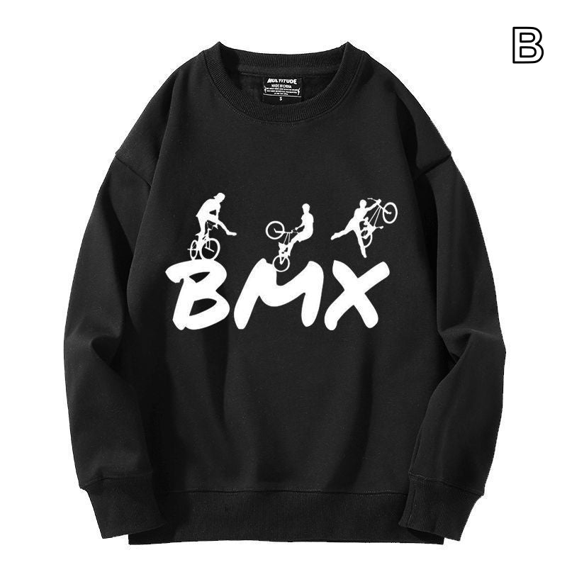 【薄手・裏起毛から選べる】バイカースタイル トップス BMX バイクバックプリント ユニセックス 長袖 スウェット