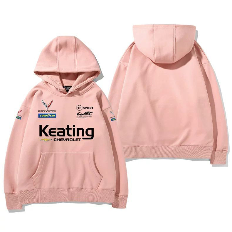 【薄手・裏起毛から選べる】バイカースタイル トップス レーシングチーム レタリングロゴ ユニセックス 長袖 パーカー