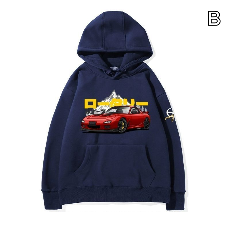 【薄手・裏起毛から選べる】バイカースタイル トップス スポーツカー レタリングプリント ユニセックス 長袖 パーカー