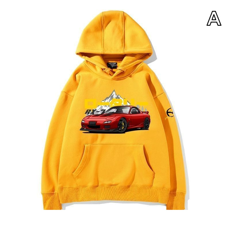 【薄手・裏起毛から選べる】バイカースタイル トップス スポーツカー レタリングプリント ユニセックス 長袖 パーカー