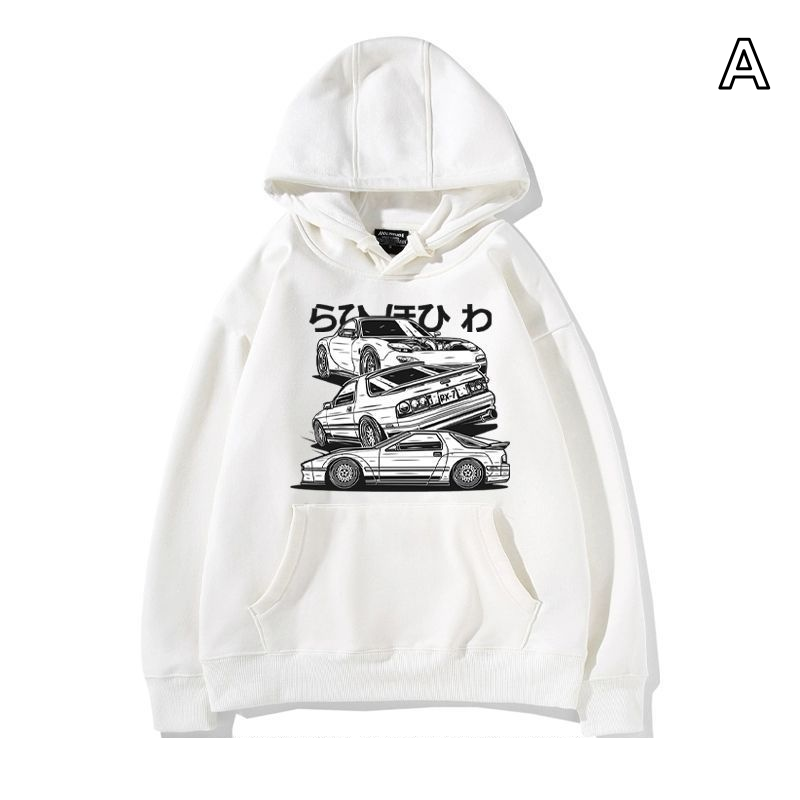 【薄手・裏起毛から選べる】バイカースタイル トップス スポーツカー イラストバックプリント ユニセックス 長袖 パーカー
