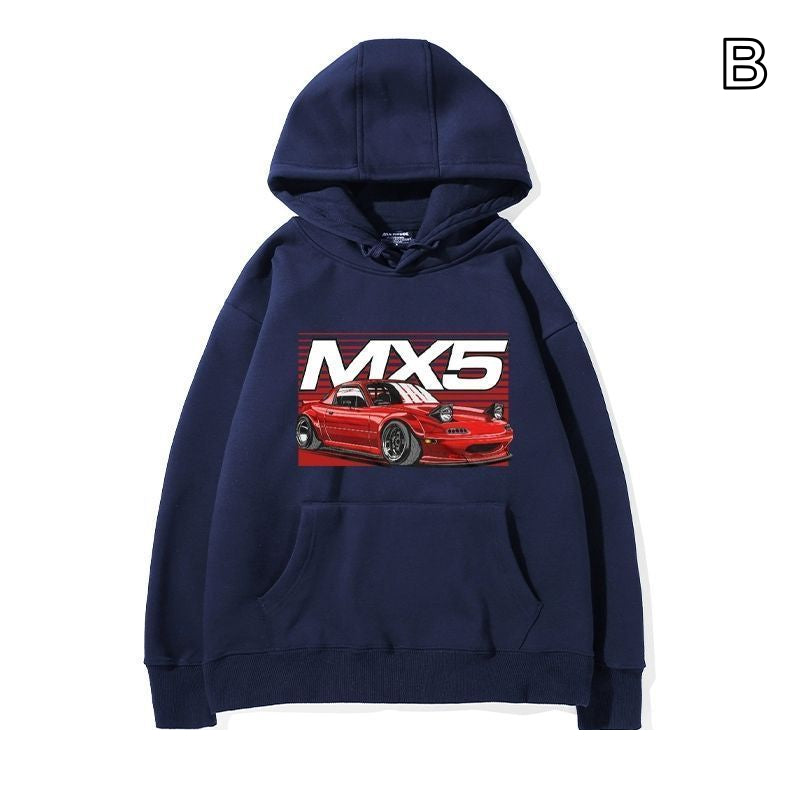 【薄手・裏起毛から選べる】バイカースタイル トップス スポーツカー イラストバックプリント ユニセックス 長袖 パーカー