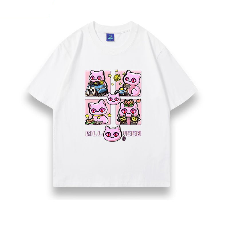 スタンド使い イラスト トップス Killer Queen ネコ爆弾 ユニセックス 半袖Ｔシャツ
