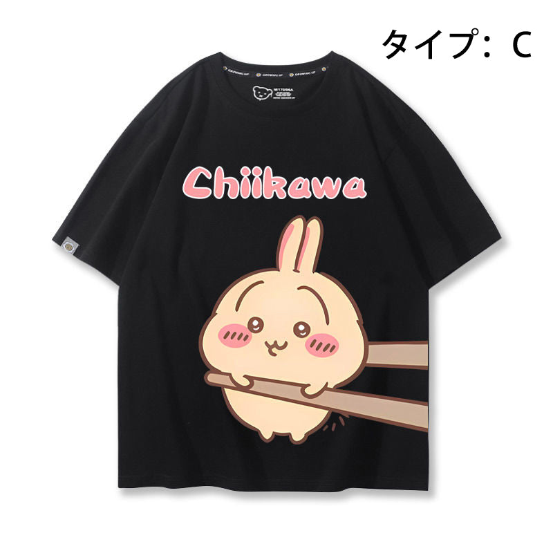 可愛いキャラ ゆるかわ トップス 箸で挟まれる ユニセックス 半袖Ｔシャツ