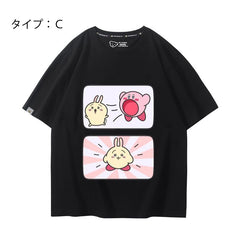 可愛いキャラ ゆるかわ トップス カービィと変身 ユニセックス 半袖Ｔシャツ