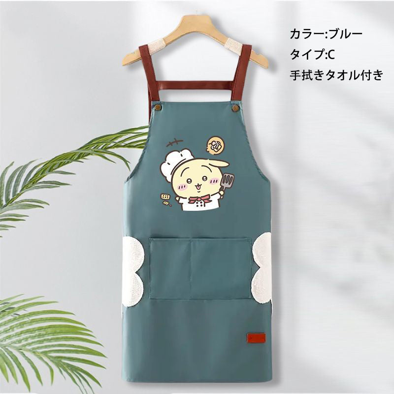 可愛いキャラ ゆるかわ 料理シェフ ‌ 防水 防油 手拭きタオル付き エプロン