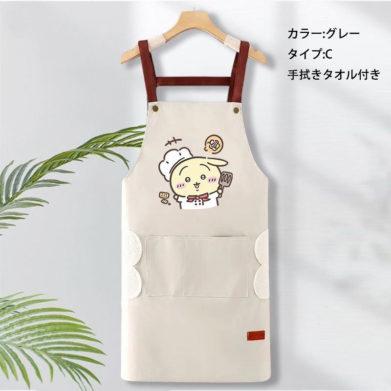 可愛いキャラ ゆるかわ 料理シェフ ‌ 防水 防油 手拭きタオル付き エプロン