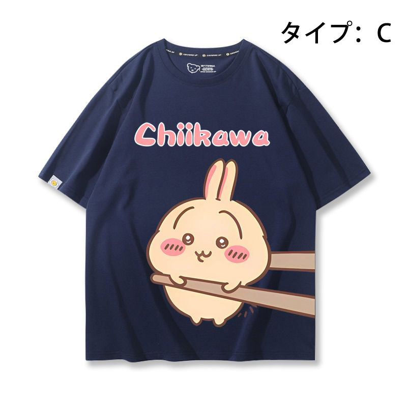 可愛いキャラ ゆるかわ トップス 箸で挟まれる ユニセックス 半袖Ｔシャツ