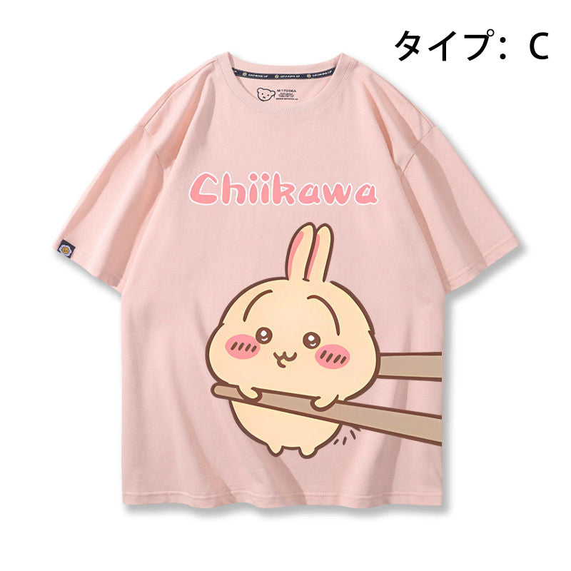 可愛いキャラ ゆるかわ トップス 箸で挟まれる ユニセックス 半袖Ｔシャツ