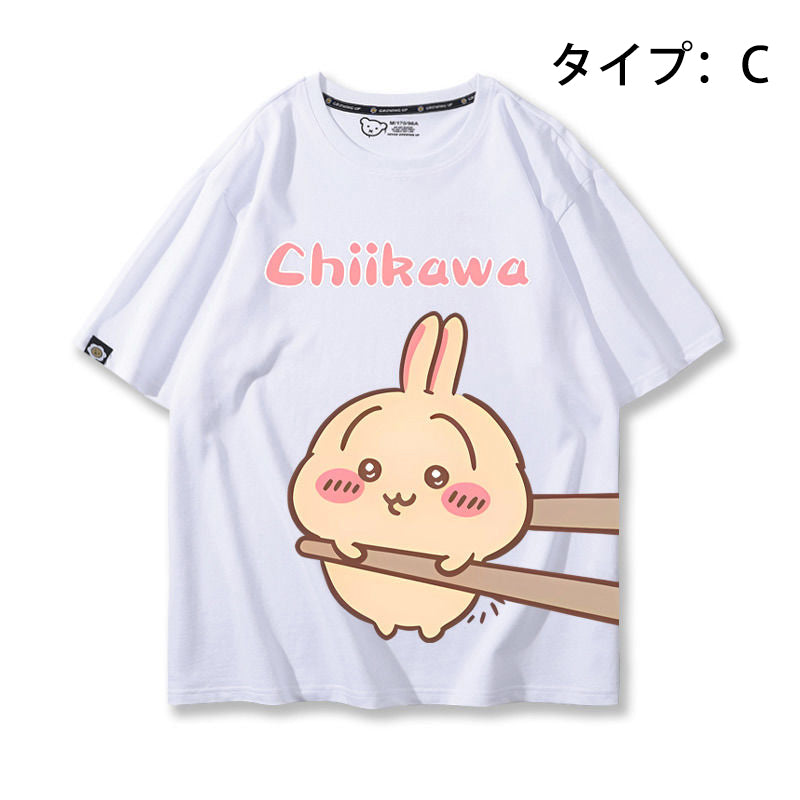 可愛いキャラ ゆるかわ トップス 箸で挟まれる ユニセックス 半袖Ｔシャツ