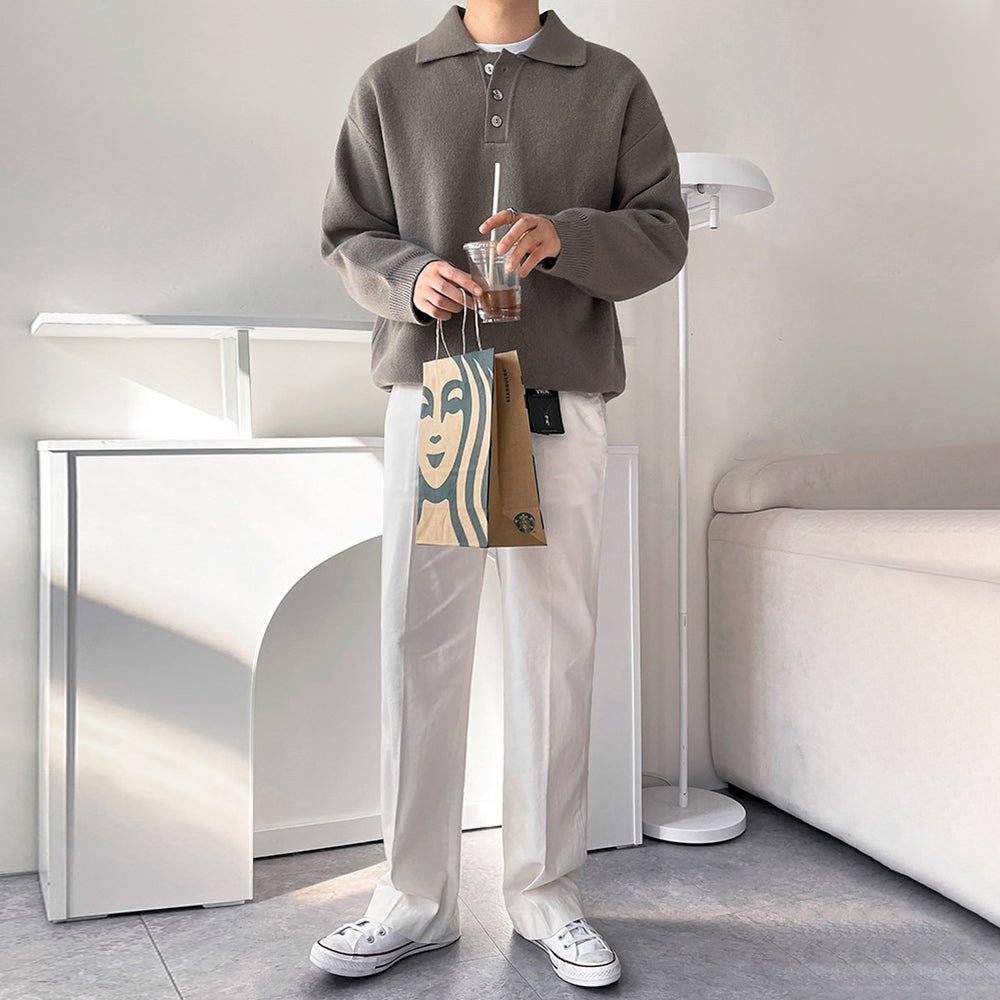 Casual long -sleeved knit polo shirt or2082