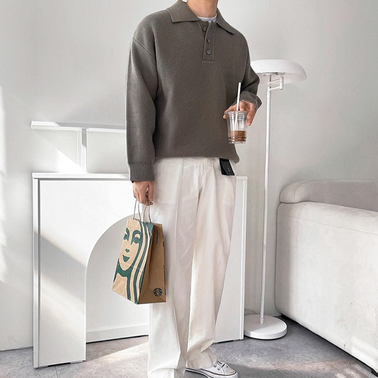 Casual long -sleeved knit polo shirt or2082
