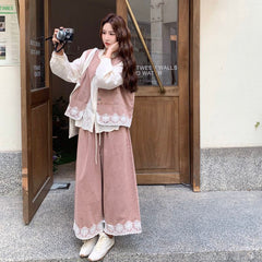 シャツ＆ベスト＆ワイドパンツ レディース セットアップ