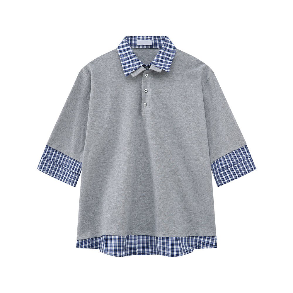 Check collar layered style shirt OR4333