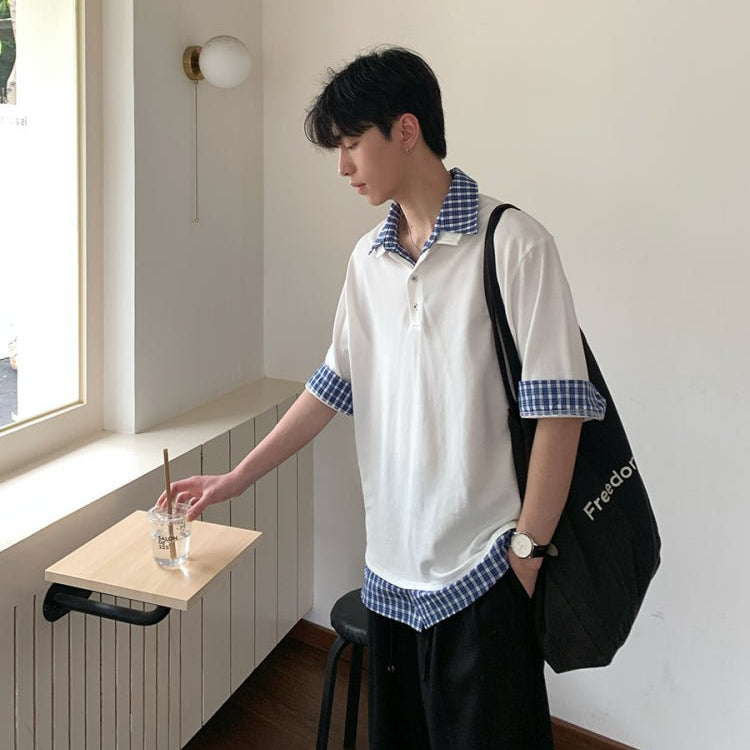 Check collar layered style shirt OR4333