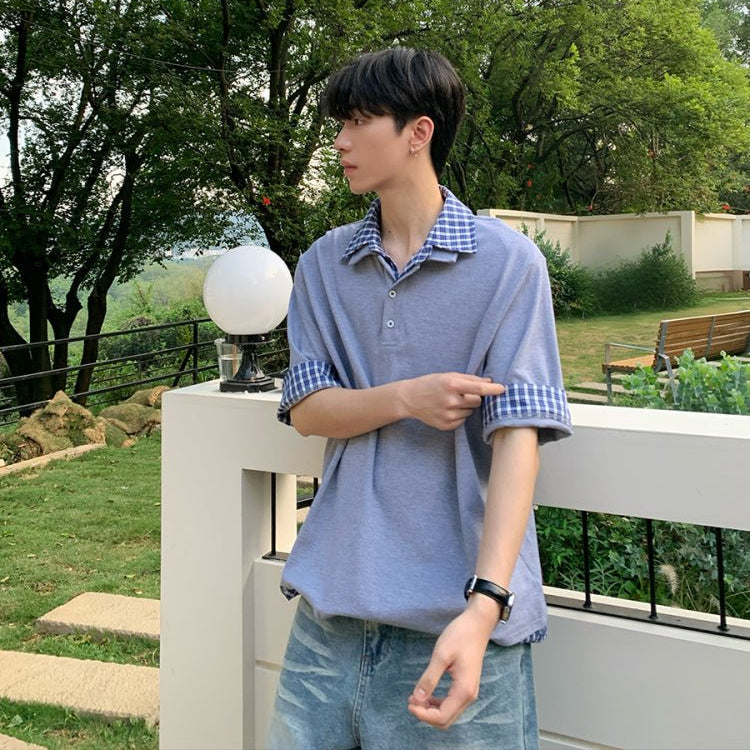 Check collar layered style shirt OR4333