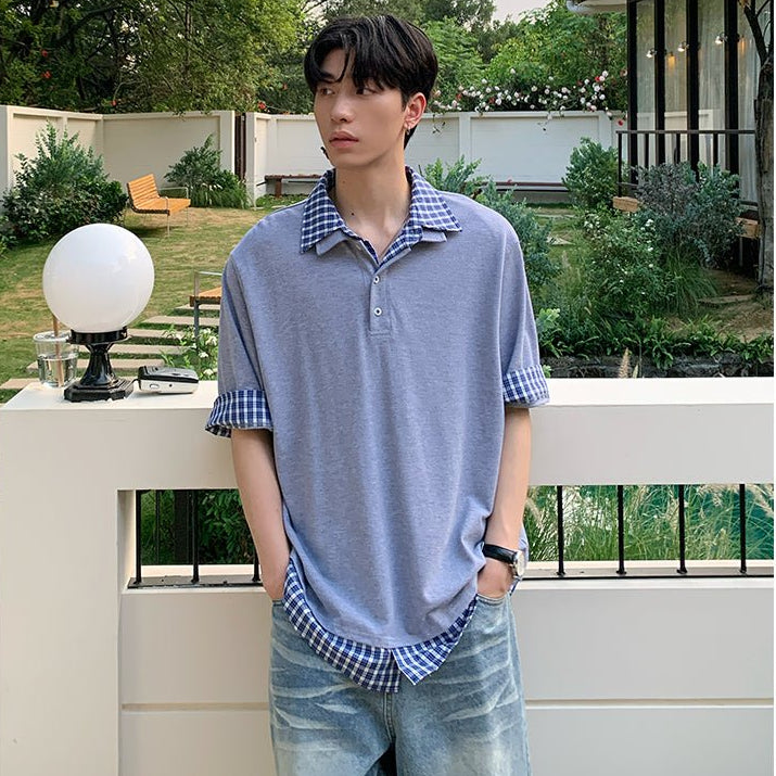 Check collar layered style shirt OR4333