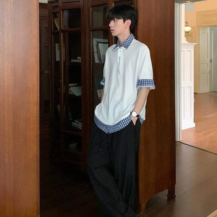 Check collar layered style shirt OR4333