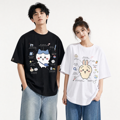 可愛いキャラ ゆるかわ トップス 解説風プリント ユニセックス 半袖Tシャツ