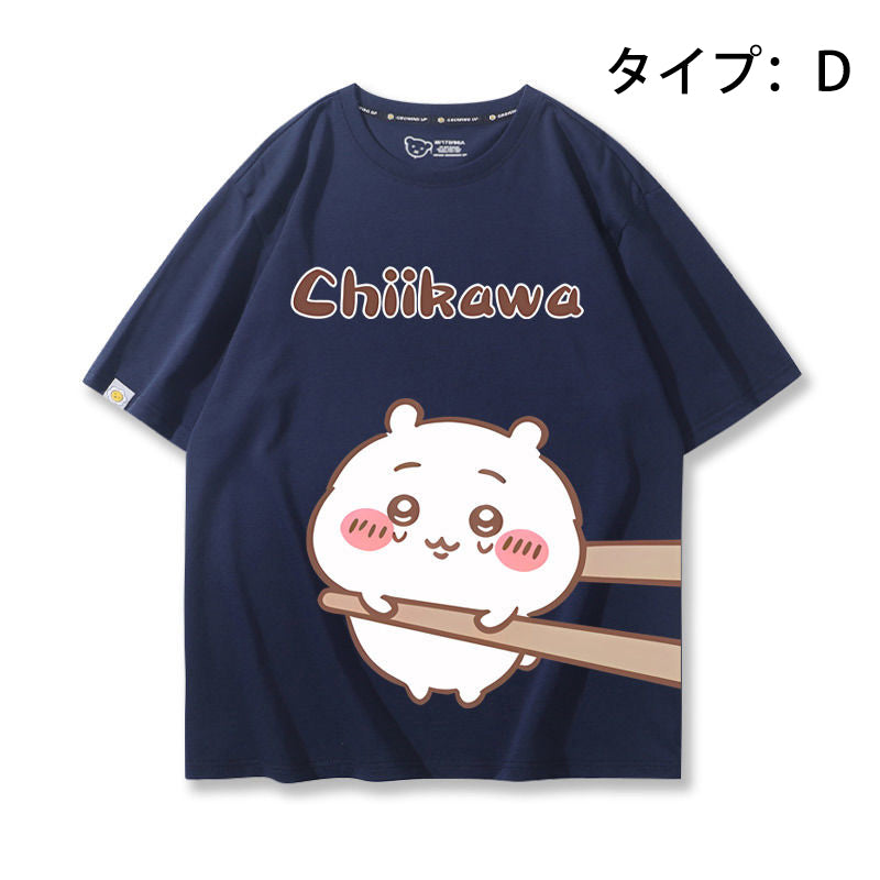 可愛いキャラ ゆるかわ トップス 箸で挟まれる ユニセックス 半袖Ｔシャツ
