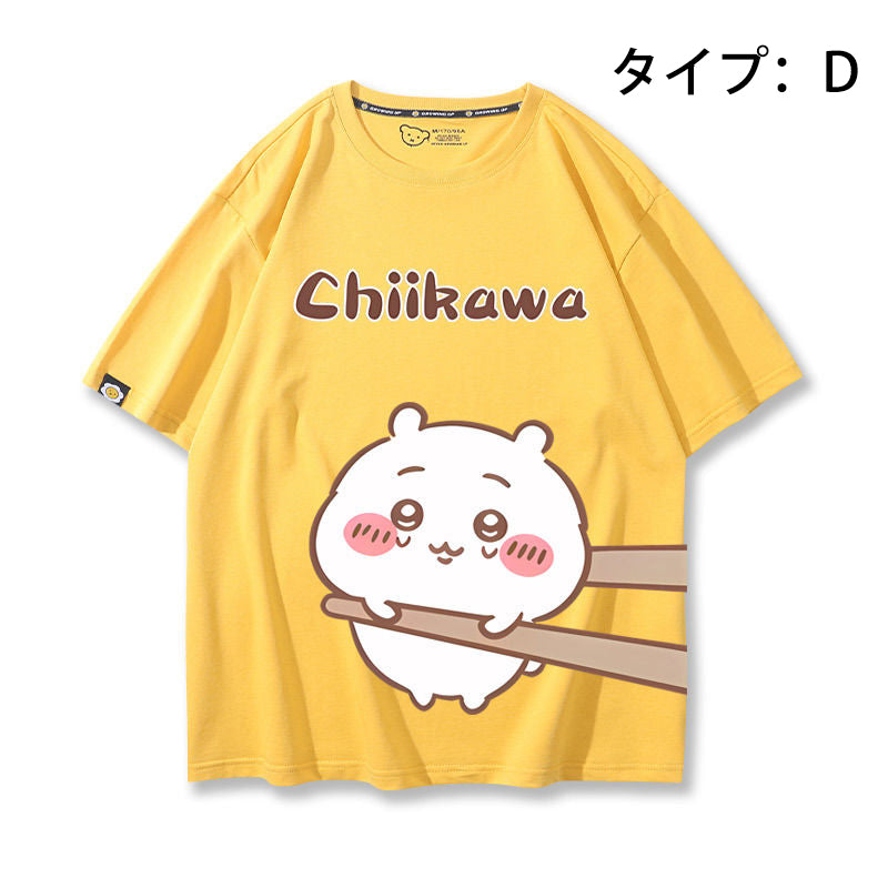 可愛いキャラ ゆるかわ トップス 箸で挟まれる ユニセックス 半袖Ｔシャツ