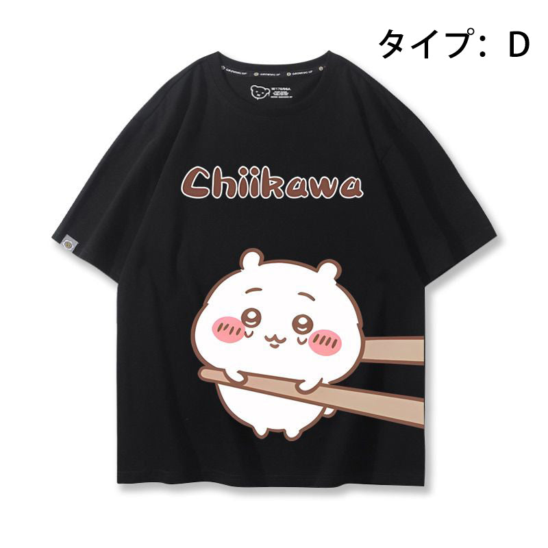 可愛いキャラ ゆるかわ トップス 箸で挟まれる ユニセックス 半袖Ｔシャツ