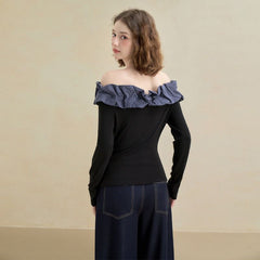 オフショルダー スリムフィット 長袖 レディース トップス