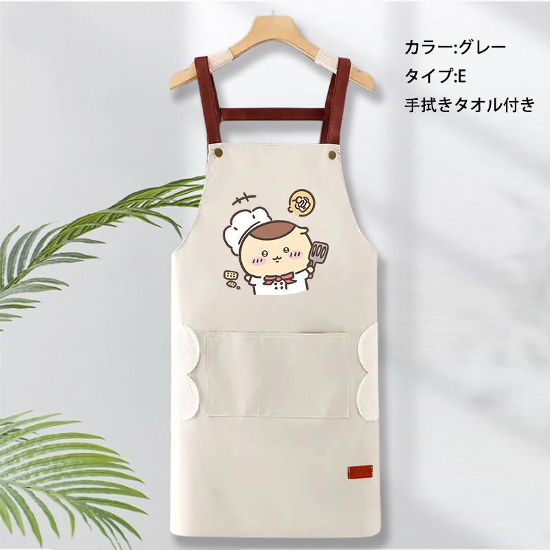 可愛いキャラ ゆるかわ 料理シェフ ‌ 防水 防油 手拭きタオル付き エプロン