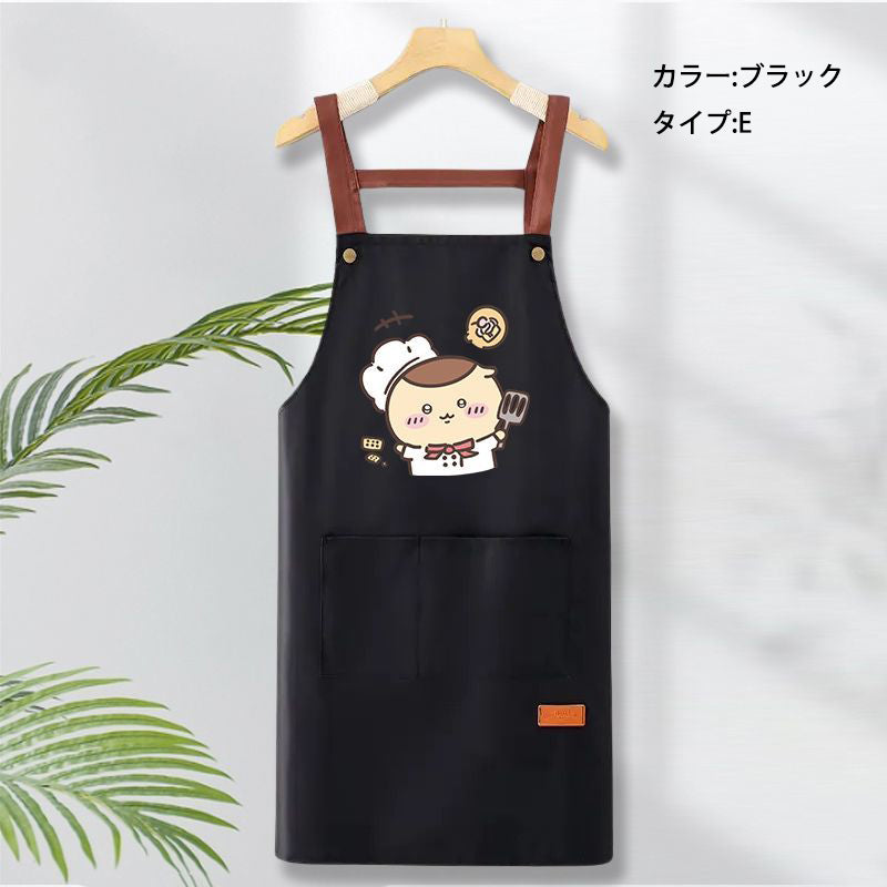 可愛いキャラ ゆるかわ 料理シェフ ‌ 防水 防油 手拭きタオル付き エプロン
