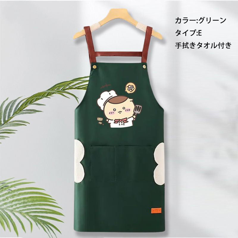 可愛いキャラ ゆるかわ 料理シェフ ‌ 防水 防油 手拭きタオル付き エプロン