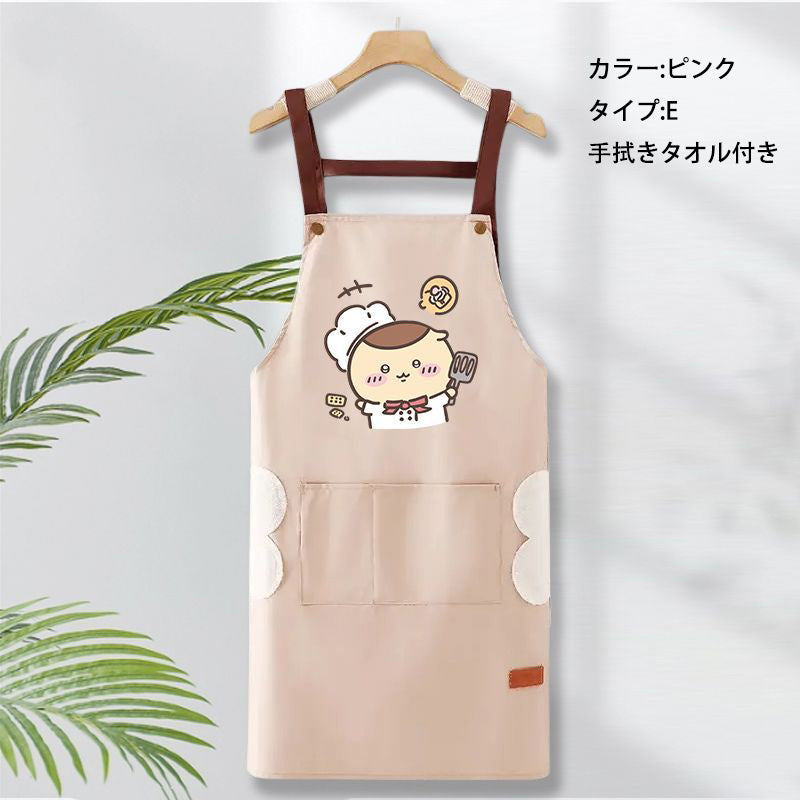 可愛いキャラ ゆるかわ 料理シェフ ‌ 防水 防油 手拭きタオル付き エプロン