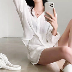 シアーシャツショートパンツセットアップ