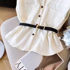 ウエストベルトノースリーブシャツトップス