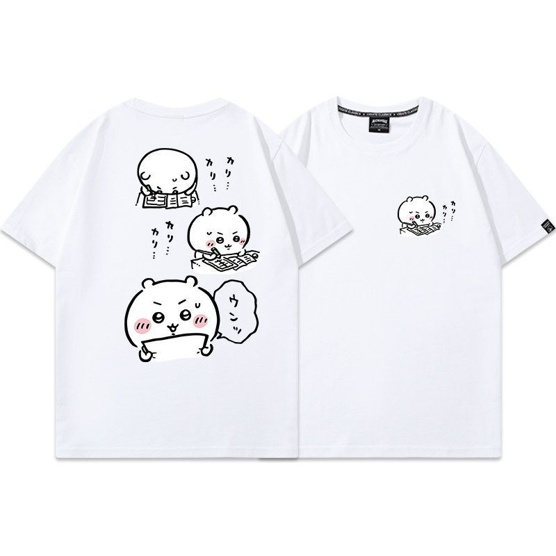 可愛いキャラ ゆるかわ トップス リーディングシーン フロントバックプリント ユニセックス 半袖Ｔシャツ