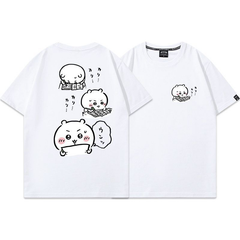 可愛いキャラ ゆるかわ トップス リーディングシーン フロントバックプリント ユニセックス 半袖Ｔシャツ