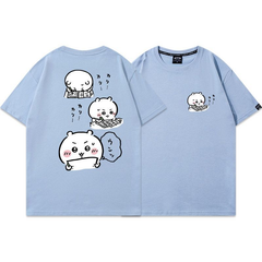 可愛いキャラ ゆるかわ トップス リーディングシーン フロントバックプリント ユニセックス 半袖Ｔシャツ