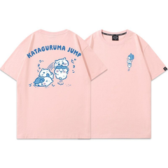 可愛いキャラ ゆるかわ トップス ジャンピングシーン フロントバックプリント ユニセックス 半袖Ｔシャツ