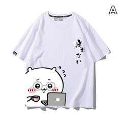 可愛いキャラ ゆるかわ トップス デスクブレイク ピースサインプリント ユニセックス 半袖Ｔシャツ