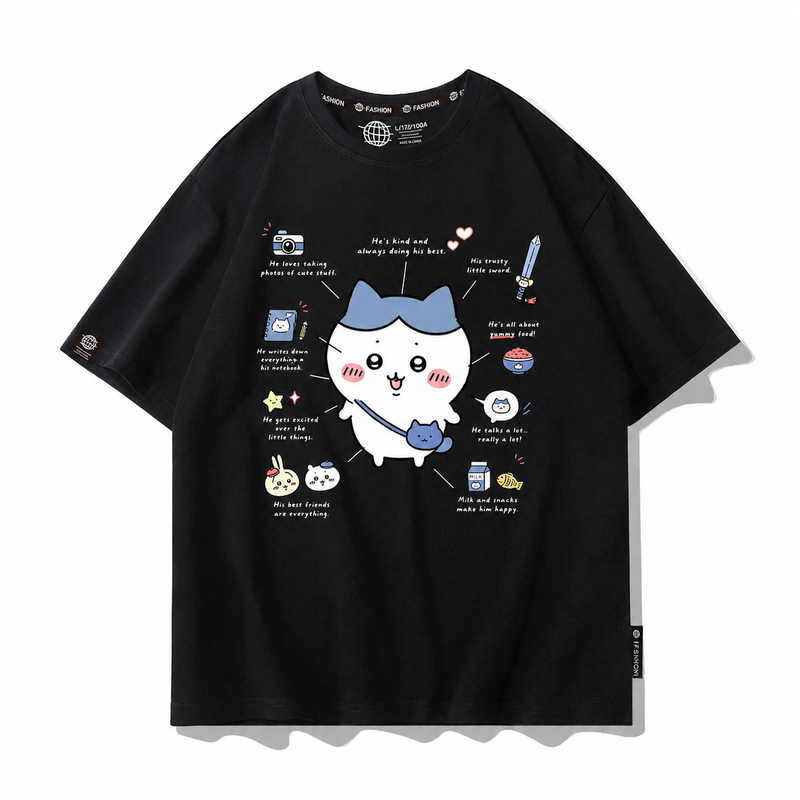 可愛いキャラ ゆるかわ トップス 解説風プリント ユニセックス 半袖Tシャツ