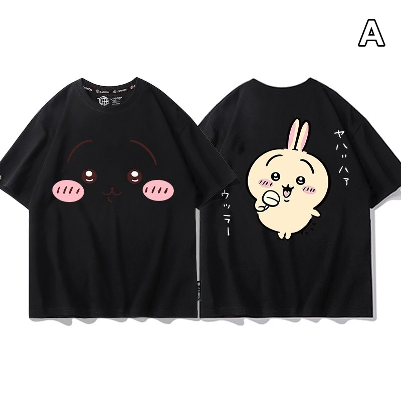 可愛いキャラ ゆるかわ トップス 笑顔プリント ユニセックス 半袖Tシャツ