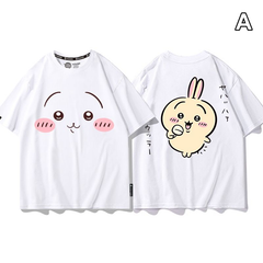 可愛いキャラ ゆるかわ トップス 笑顔プリント ユニセックス 半袖Tシャツ