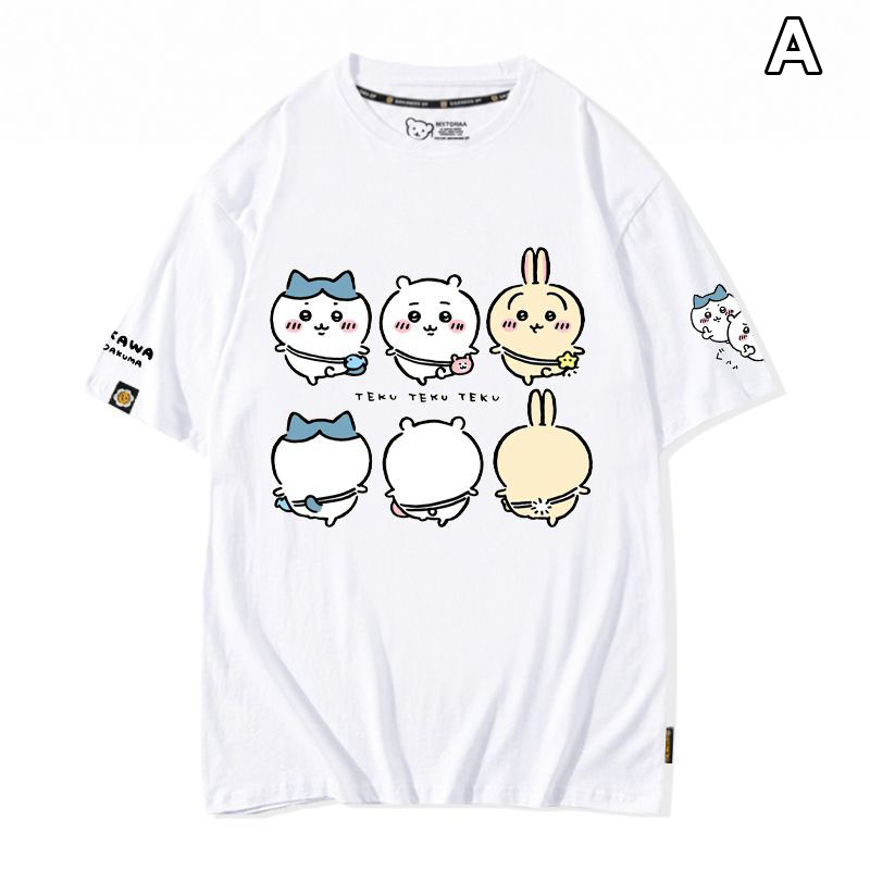 可愛いキャラ ゆるかわ トップス 4タイプのキャラクタープリント ユニセックス 半袖Ｔシャツ