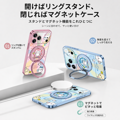 可愛いキャラ ゆるかわ キャラクタープリント iPhoneスマホケース アクリルケース 回転スタンド付き 3デザイン