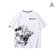 スタンド使い イラスト トップス モノクロラインアート アシンメトリープリントデザイン ユニセックス 半袖 Ｔシャツ