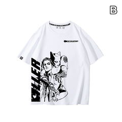 スタンド使い イラスト トップス モノクロラインアート アシンメトリープリントデザイン ユニセックス 半袖 Ｔシャツ